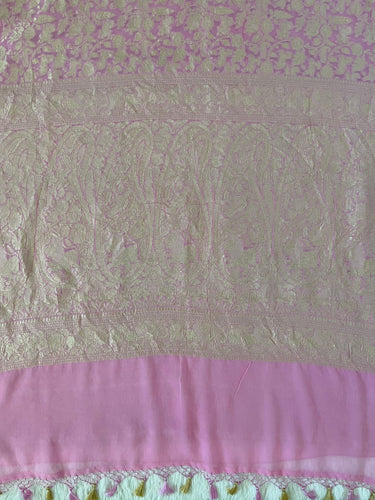 Banarasi Pure Chiffon Saree | Light Pink | Handwoven | Ships from California
